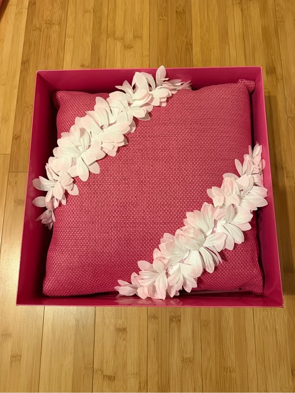 Victoria's Secret Hot Pink Pillow with White Floral Appliqué